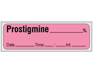 Rose 1/2" x 500" Anesthesia Drug Labels for Syringe Identification - Precut Form  - With Imprint: PROSTIGMINE _____ % / Date _____ Time _____ Int. _____