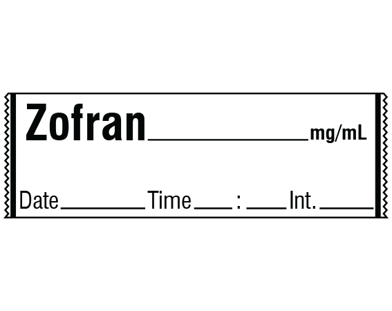 sa-3241-dti White 1/2" x 500" Anesthesia Drug Labels for Syringe Identification - Tape Form - With Imprint: ZOFRAN _____ mg / mL / Date _____ Time _____ Int. _____
