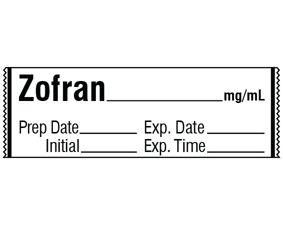 sa-3241-exp White 1/2" x 500" Anesthesia Drug Labels for Syringe Identification - Tape Form - With Imprint: ZOFRAN _____ mg / mL / Prep Date _____ Exp. Date _____ / Initial _____ Exp. Time _____