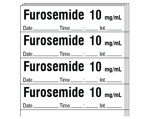 sa-3245-dti-pk White 1/2" x 2" Anesthesia Drug Labels for Syringe Identification - Pack Form - With Imprint: Furosemide 10 mg/mL / Date _____ Time _____:_____ Int. _____