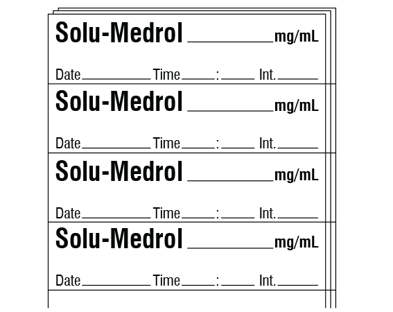 sa-325-dti-pk White 1/2" x 2" Anesthesia Drug Labels for Syringe Identification - Pack Form - With Imprint: SOLU-MEDROL _____ mg / mL / Date _____ Time _____ Int. _____