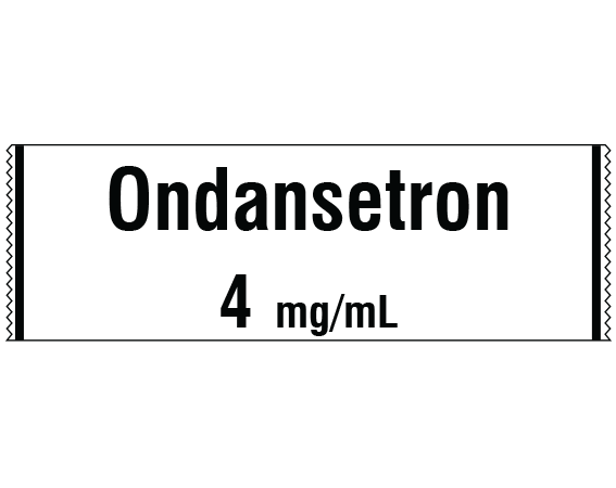 sa-3253 White 1/2" x 500" Anesthesia Drug Labels for Syringe Identification - Tape Form - With Imprint: Ondansetron / 4 mg/mL