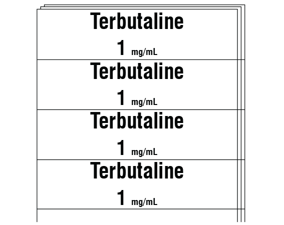 sa-3258-pk White 1/2" x 2" Anesthesia Drug Labels for Syringe Identification - Pack Form - With Imprint: Terbutaline / 1 mg/mL