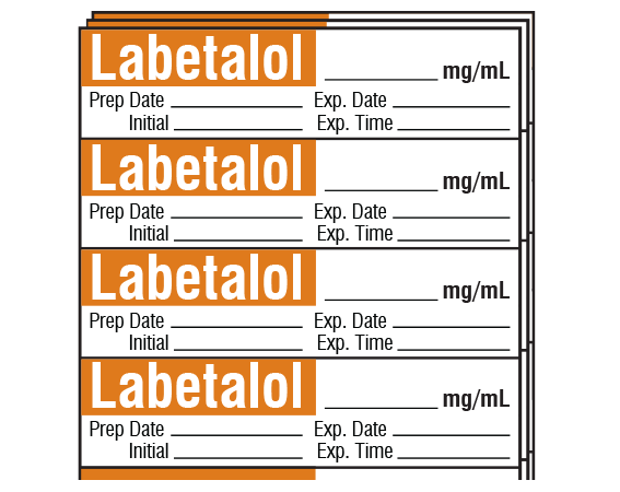 sa-334-exp-pk White W/ Copper Bar At Top 1/2" x 2" Anesthesia Drug Labels for Syringe Identification - Pack Form - With Imprint: Labetalol _____ mg/mL / Prep Date _____ Exp. Date _____ / Initial _____ Exp. Time _____