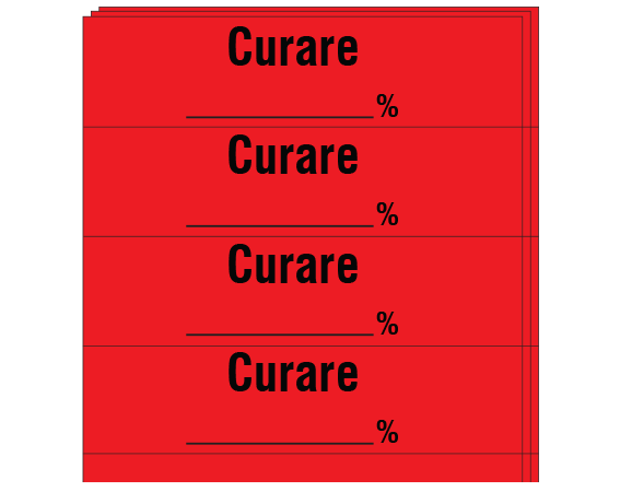 sa-4-pk Red 1/2" x 2" Anesthesia Drug Labels for Syringe Identification - Pack Form - With Imprint: CURARE / _____ %