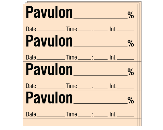 sa-41-dti-pk Salmon 1/2" x 2" Anesthesia Drug Labels for Syringe Identification - Pack Form - With Imprint: PAVULON _____ % / Date _____ Time _____ Int. _____