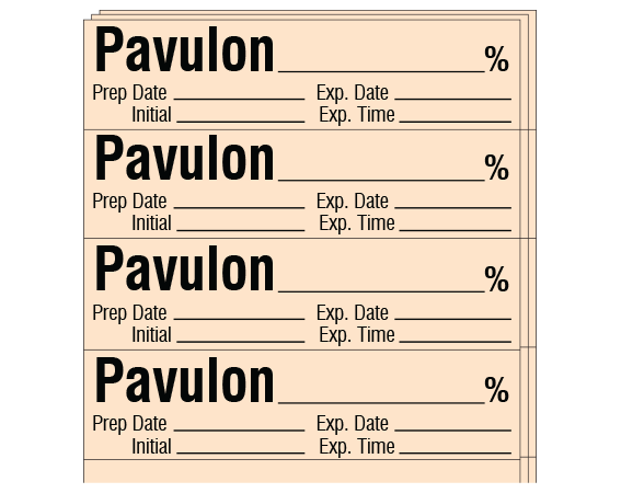 sa-41-exp-pk Salmon 1/2" x 2" Anesthesia Drug Labels for Syringe Identification - Pack Form - With Imprint: PAVULON _____ % / Prep Date _____ Exp. Date _____ / Initial _____ Exp. Time _____