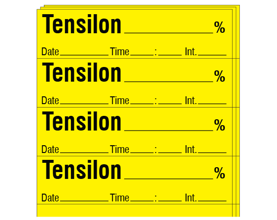 sa-50-dti-pk Yellow 1/2" x 2" Anesthesia Drug Labels for Syringe Identification - Pack Form - With Imprint: TENSILON _____ % / Date _____ Time _____ Init. _____