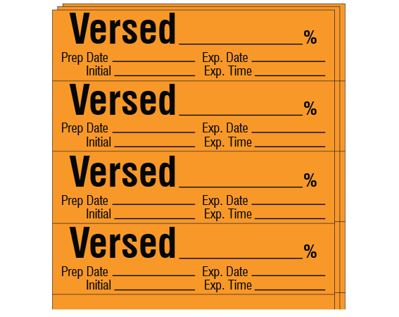 sa-55-exp-pk Orange 1/2" x 2" Anesthesia Drug Labels for Syringe Identification - Pack Form - With Imprint: VERSED _____ % / Prep Date _____ Exp. Date _____ / Initial _____ Exp. Time _____