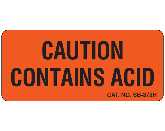 sb-372h Fluorescent Red 1" x 2-1/4" Caution Communication Labels for the Laboratory - With Imprint: CAUTION / CONTAINS ACID