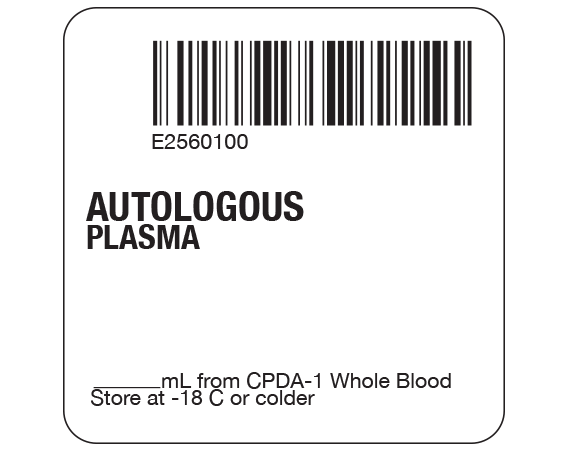 sb128-40-6-1 White 2 " x 2" Plasma Product Labels for Compliance with ISBT 128 Standards - With Imprint: E2560100 AUTOLOGOUS / PLASMA / _____ mL from CPDA-1 Whole Blood / Store at -18 C or colder