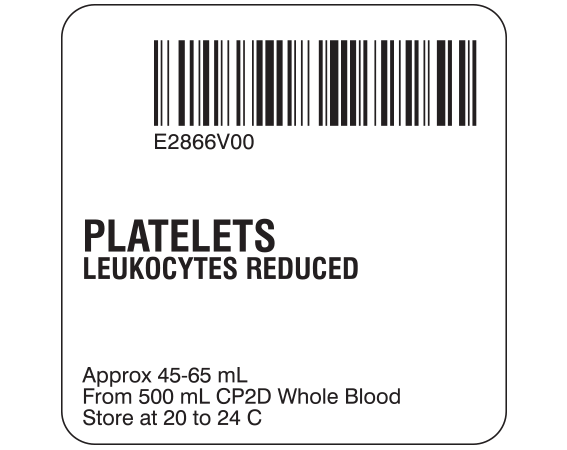sb128-50-24 White 2 " x 2" Platelets Product Labels for Compliance with ISBT 128 Standards - With Imprint: E2866V00 / PLATELETS / LEUKOCYTES REDUCED / Approx 45-65 mL / From 500 mL CP2D Whole Blood / Store at 20 to 24 C