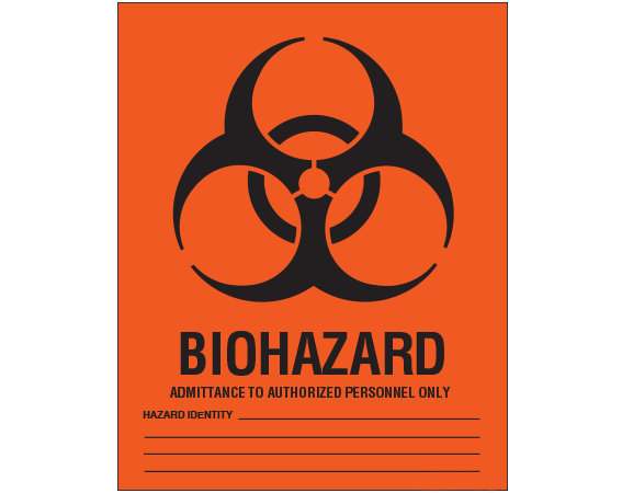 sbh-2 Fluorescent Red 8" x 10" Biohazard Warning Information Labels - With Imprint: BIOHAZARD / ADMITTANCE TO AUTHORIZED PERSONNEL ONLY / HAZARD IDENTITY _____ ...