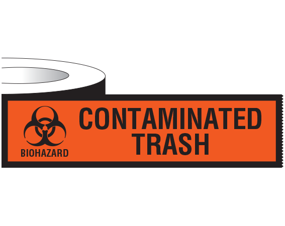 sbh-48T Fluorescent Red 2" x 6" Biohazard Warning Communication Tape - With Imprint: CONTAMINATED / TRASH