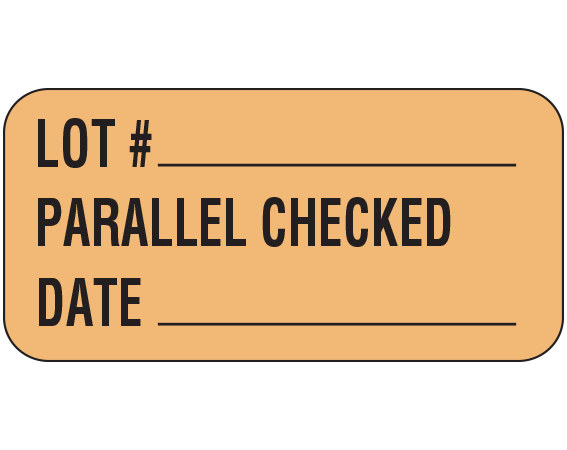 upcr-3018 Tan 3/4" x 1-1/2" Communication Labels for Quality Control - With Imprint: LOT # _____ / PARALLEL CHECKED ...
