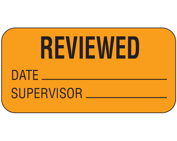 upcr-3025 Fluorescent Orange 3/4" x 1-1/2" Communication Labels for Quality Control - With Imprint: REVIEWED / DATE _____ / SUPERVISOR _____