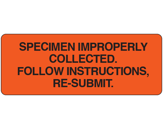 upcr-6006 Fluorescent Red 1" x 2-1/4" Clerical Labels for Laboratory Communication - With Imprint: SPECIMEN IMPROPERLY / COLLECTED. / FOLLOW INSTRUCTIONS