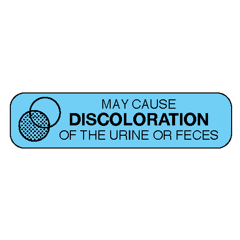 A-91 Blue 3/8" x 1-1/2" Pharmacy Auxiliary Labels for Prescription Containers - English Version - With Imprint: MAY CAUSE / DISCOLORATION / OF THE URINE OR FECES