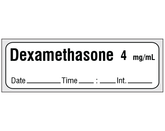 SA-3243-DTI-PRE White 1/2" x 500" Anesthesia Drug Labels for Syringe Identification - Precut Form - With Imprint: Dexamethasone 4 mg/mL / Date _____ Time _____:_____ Int. _____