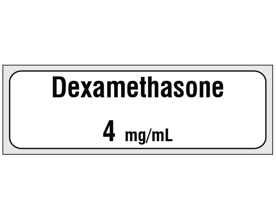 SA-3243-PRE White 1/2" x 500" Anesthesia Drug Labels for Syringe Identification - Precut Form - With Imprint: Dexamethasone / 4 mg/mL