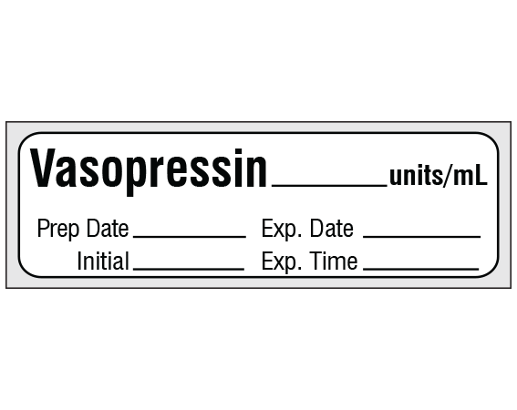 SA-3259-EXP-PRE White 1/2" x 500" Anesthesia Drug Labels for Syringe Identification - Precut Form - With Imprint: Vasopressin _____ units/mL / Prep Date _____ Exp. Date _____ / Initial _____ Exp. Time _____