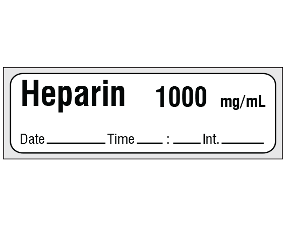 SA-3260-DTI-PRE White 1/2" x 500" Anesthesia Drug Labels for Syringe Identification - Precut Form - With Imprint: Heparin 1000 mg/mL / Date _____ Time _____:_____ Int. _____