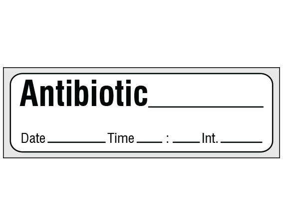 SA-329-DTI-PRE White 1/2" x 500" Anesthesia Drug Labels for Syringe Identification - Precut Form - With Imprint: ANTIBIOTIC _____ / Date _____ Time _____ Int. _____