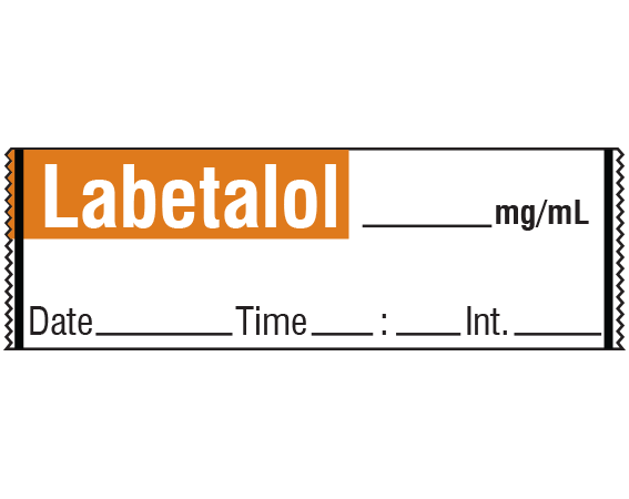SA-334-DTI White W/ Copper Bar At Top 1/2" x 500" Anesthesia Drug Labels for Syringe Identification - Tape Form - With Imprint: Labetalol _____ mg/mL / Date _____ Time _____:_____ Int. _____