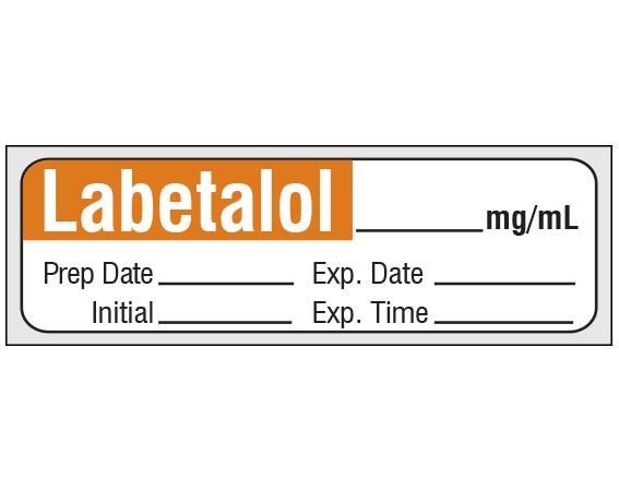 SA-334-EXP-PRE White W/ Copper Bar At Top 1/2" x 500" Anesthesia Drug Labels for Syringe Identification - Precut Form - With Imprint: Labetalol _____ mg/mL / Prep Date _____ Exp. Date _____ / Initial _____ Exp. Time _____