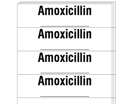 SAV-952-PK White 1/2" x 2" Anesthesia Drug Labels for Syringe Identification - Pack Form - With Imprint: Amoxicillin / _____