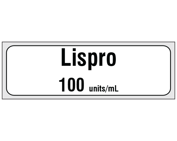 sa-3247-pre White 1/2" x 500" Anesthesia Drug Labels for Syringe Identification - Precut Form - With Imprint: Lispro / 100 units/mL