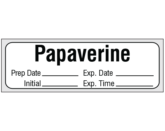 sa-327-exp-pre White 1/2" x 500" Anesthesia Drug Labels for Syringe Identification - Precut Form - With Imprint: PAPAVERINE / Prep Date _____ Exp. Date _____ / Initial _____ Exp. Time _____
