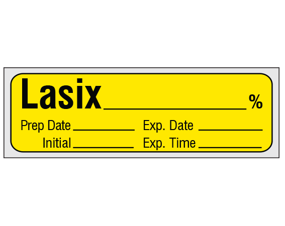 sa-34-exp-pre Yellow 1/2" x 500" Anesthesia Drug Labels for Syringe Identification - Precut Form - With Imprint: LASIX _____ % / Prep Date _____ Exp. Date _____ / Initial _____ Exp. Time _____