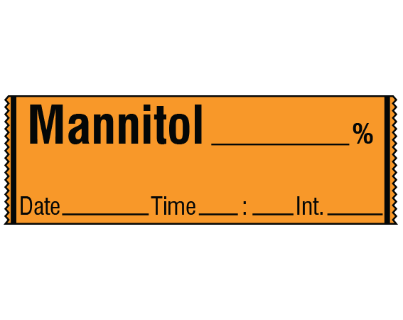 sa-37-dti Orange 1/2" x 500" Anesthesia Drug Labels for Syringe Identification - Tape Form - With Imprint: MANNITOL _____ % / Date _____ Time _____ Int. _____