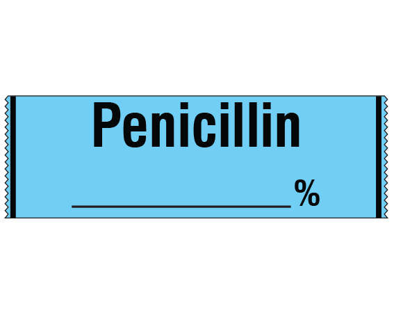 sa-42 Blue 1/2" x 500" Anesthesia Drug Labels for Syringe Identification - Tape Form - With Imprint: PENICILLIN / _____ %