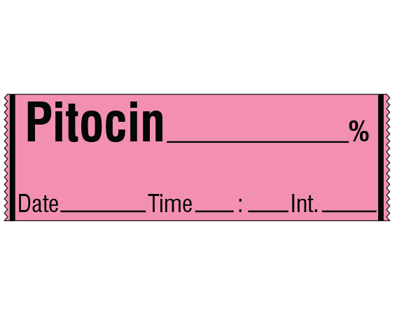 sa-43-dti Rose 1/2" x 500" Anesthesia Drug Labels for Syringe Identification - Tape Form - With Imprint: PITOCIN _____ % / Date _____ Time _____ Int. _____