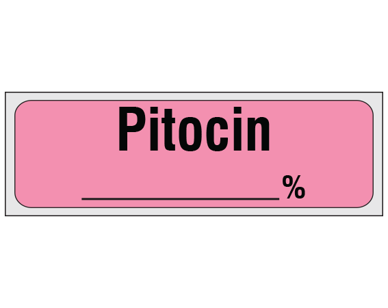 sa-43-pre1 Rose 1/2" x 500" Anesthesia Drug Labels for Syringe Identification - Precut Form - With Imprint: PITOCIN / _____ %