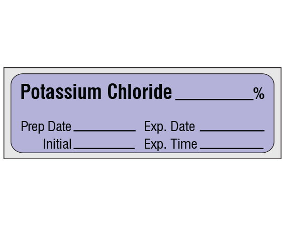 sa-44-exp-pre Violet 1/2" x 500" Anesthesia Drug Labels for Syringe Identification - Precut Form - With Imprint: POTASSIUM CHLORIDE _____ % / Prep Date _____ Exp. Date _____ / Initial _____ Exp. Time _____