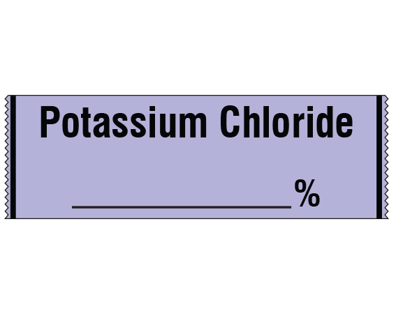 sa-44 Violet 1/2" x 500" Anesthesia Drug Labels for Syringe Identification - Tape Form - With Imprint: POTASSIUM CHLORIDE / _____ %