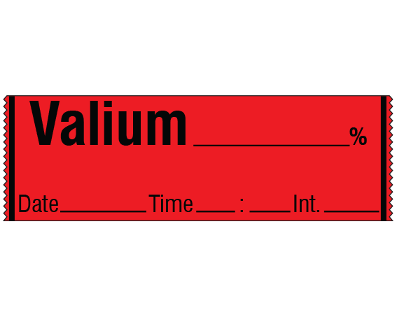 sa-52-dti Red 1/2" x 500" Anesthesia Drug Labels for Syringe Identification - Tape Form - With Imprint: VALIUM _____ % / Date _____ Time _____ Int. _____