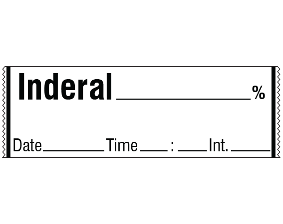 sa-57-dti White 1/2" x 500" Anesthesia Drug Labels for Syringe Identification - Tape Form - With Imprint: INDERAL _____ % / Date _____ Time _____ Int. _____
