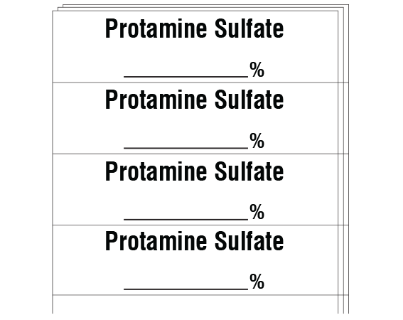 sa-60-pk White 1/2" x 2" Anesthesia Drug Labels for Syringe Identification - Pack Form - With Imprint: PROTAMINE SULFATE / _____ %