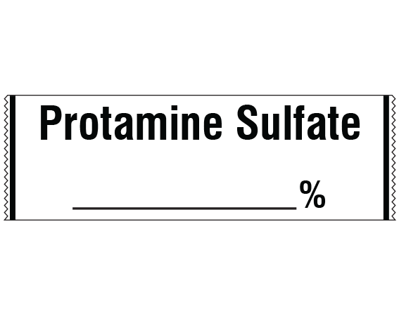 sa-60 White 1/2" x 500" Anesthesia Drug Labels for Syringe Identification - Tape Form - With Imprint: PROTAMINE SULFATE / _____ %