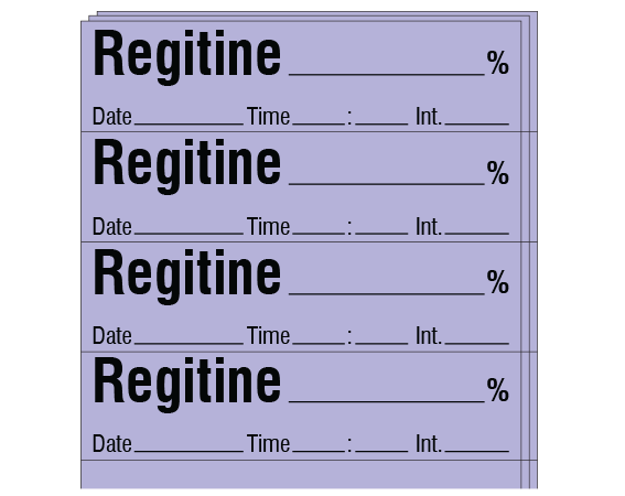 sa-61-dti-pk Violet 1/2" x 2" Anesthesia Drug Labels for Syringe Identification - Pack Form - With Imprint: REGITINE _____ % / Date _____ Time _____ Int. _____