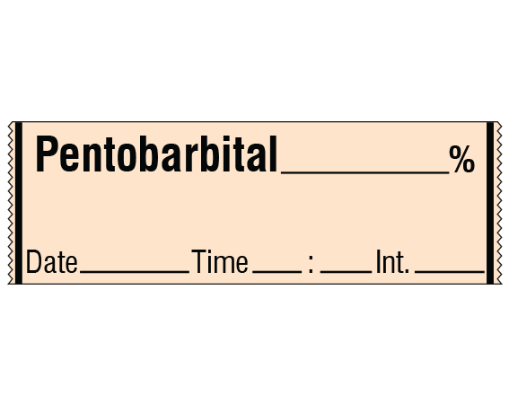 sa-9-dti Salmon 1/2" x 500" Anesthesia Drug Labels for Syringe Identification - Tape Form - With Imprint: Pentobarbital _____ % / Date _____ Time _____ Int. _____