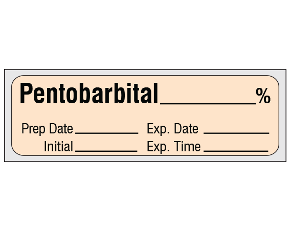 sa-9-exp-pre Salmon 1/2" x 500" Anesthesia Drug Labels for Syringe Identification - Precut Form - With Imprint: Pentobarbital _____ % / Prep Date _____ Exp. Date _____ / Initial _____ Exp. Time _____