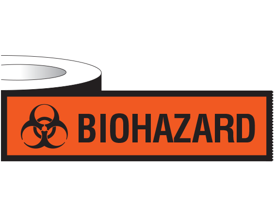 sbh-482 Fluorescent Red 2" x 6" Biohazard Warning Identification Tape - With Imprint: BIOHAZARD