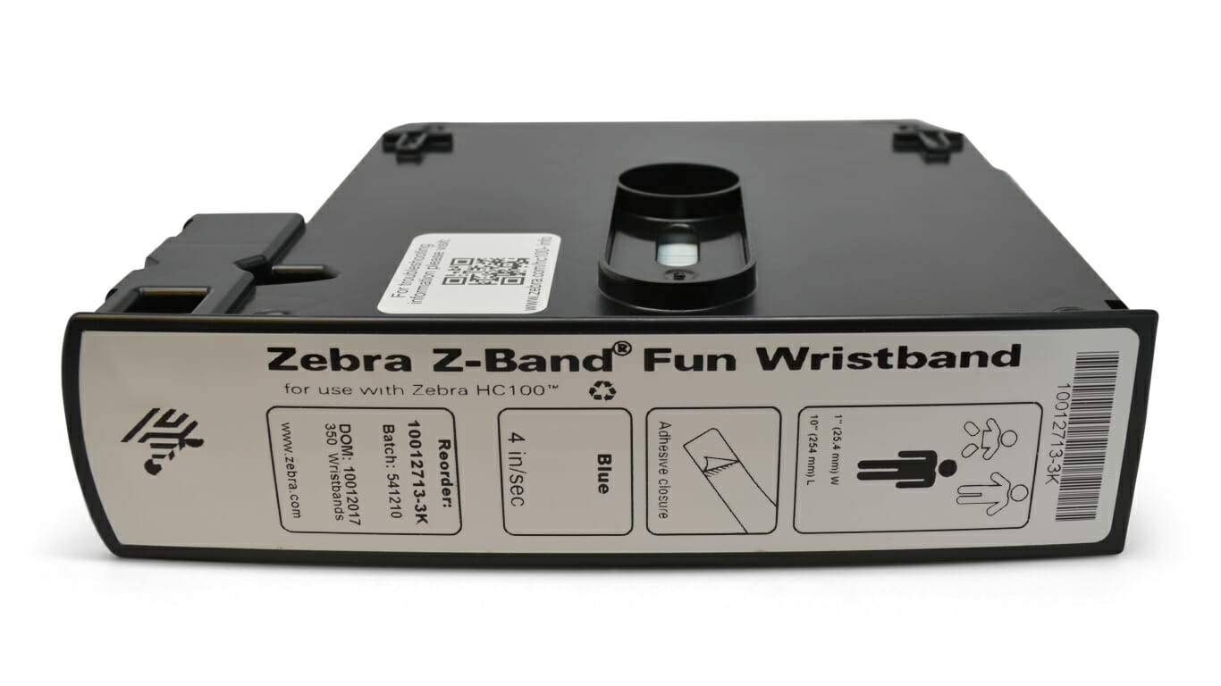 100127134K Zebra Wristband, Polypropylene, 1 X 10In, Direct Thermal